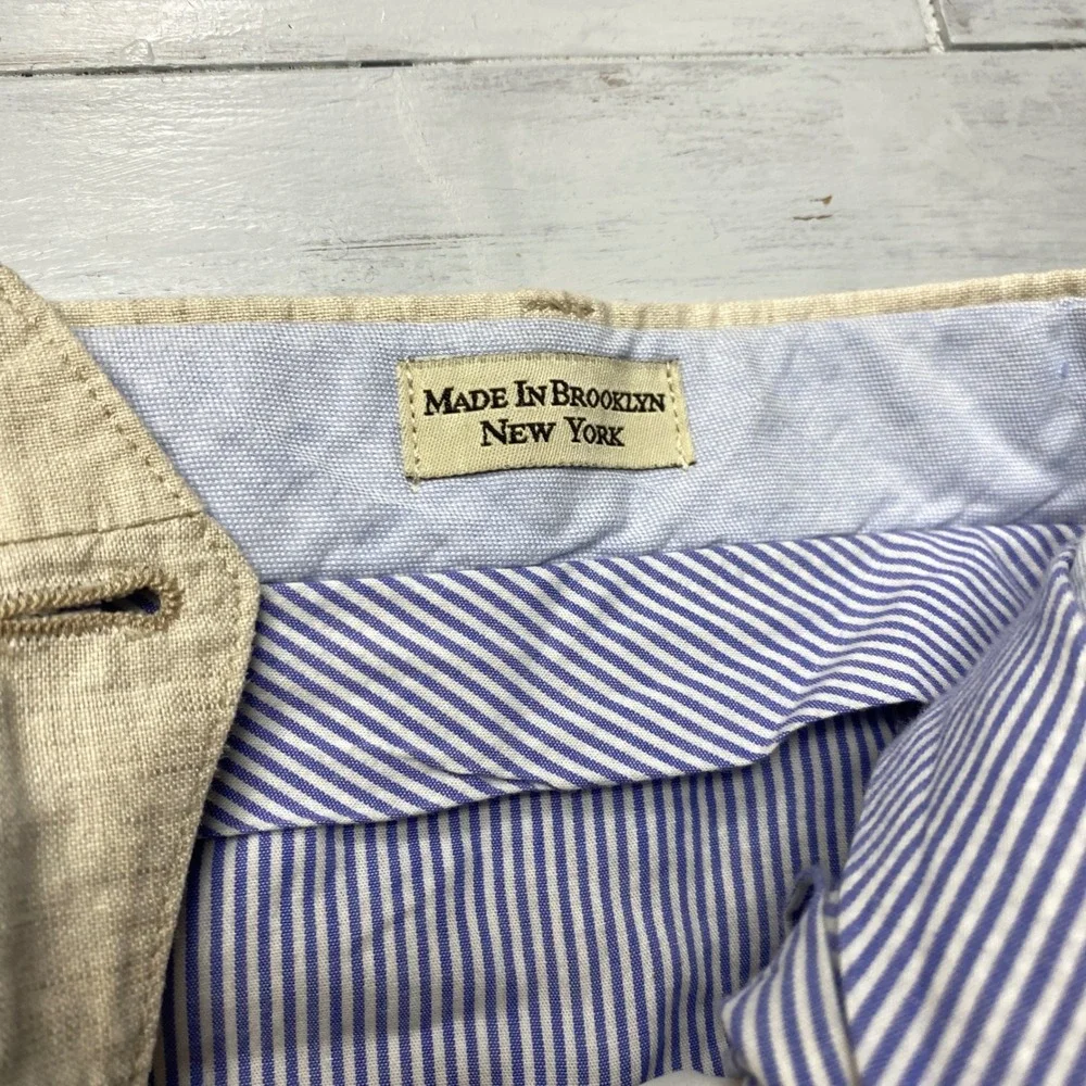 Dapper Classics Linen Trousers Mens 38 Beige Flat Front Cuffed Made in USA Pants